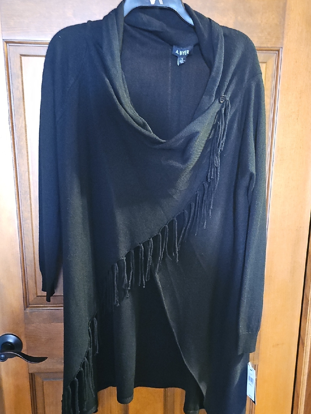 A. Byer Black Fringe Draped Cardigan